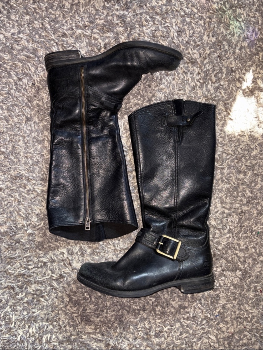 Timberland Black Floral-Patterned Lined Leather Boot
